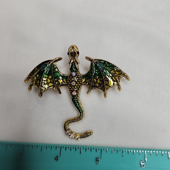 Dripping Oil Enamel Dragon Brooch Retro Style Pin Rhinestone Sparkling Goth Punk - Picture 3 of 7